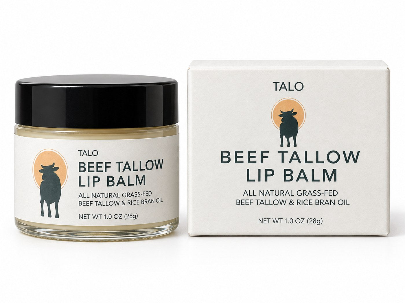 TALO beef tallow lip balm jar and box